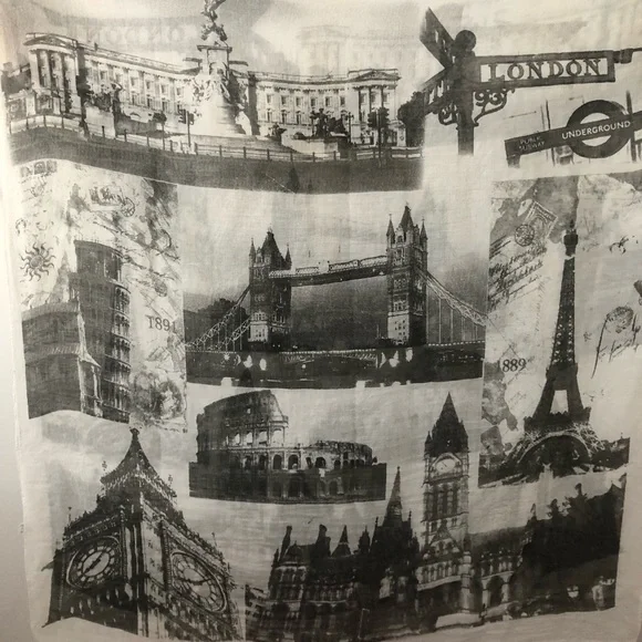 Black white and gray landmark travel big scarf. - Picture 6 of 7